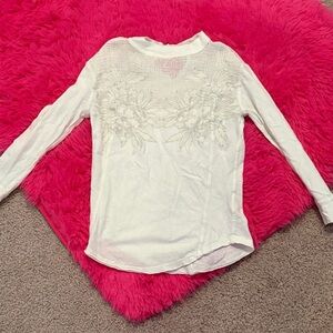 Free People White Floral Long Sleeve Tee